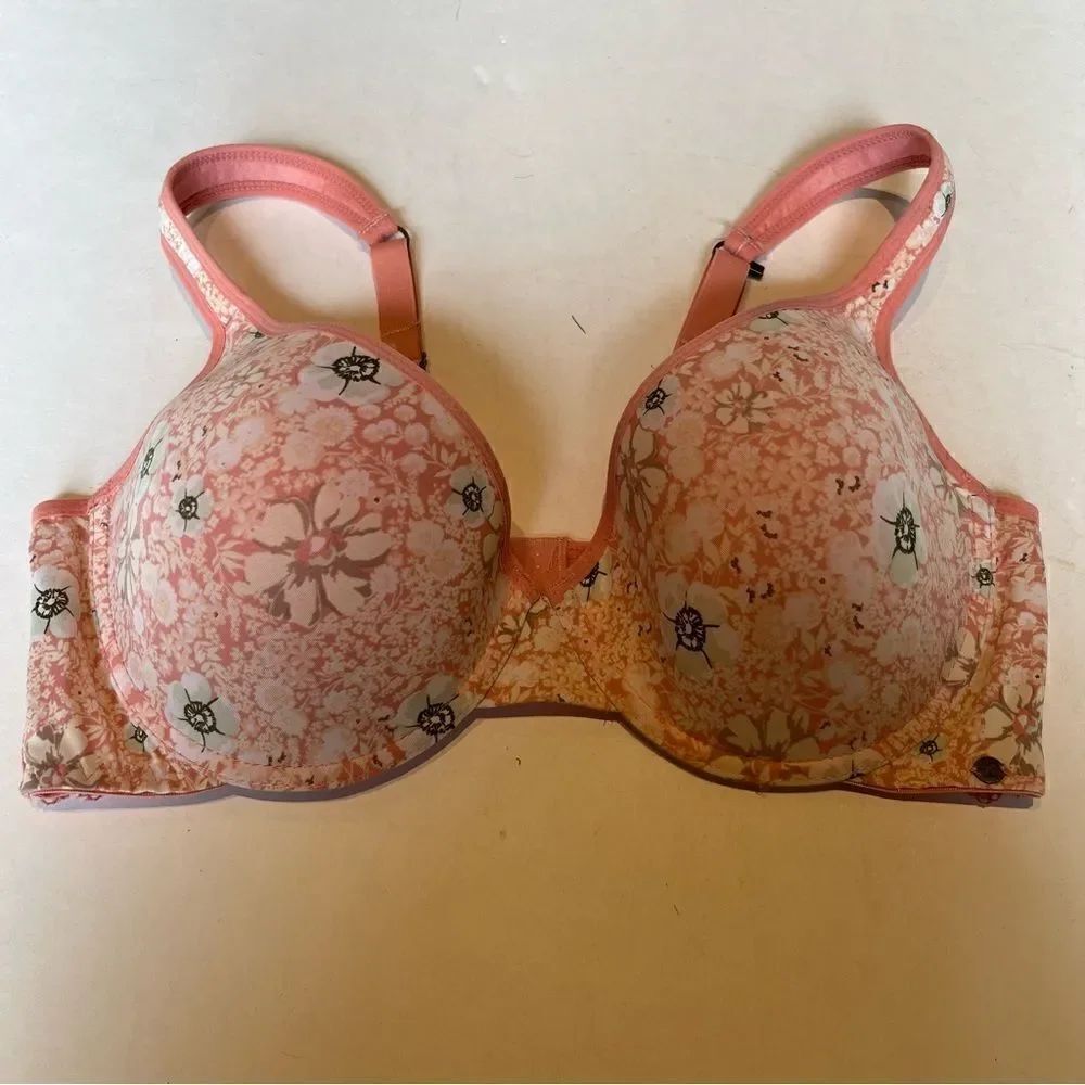 Lucky Brand Bra 40D Salmon and Cream Floral Underwire, padded
